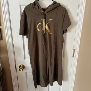 Calvin Klein Size XL Olive Green T-shirt Dress with hood